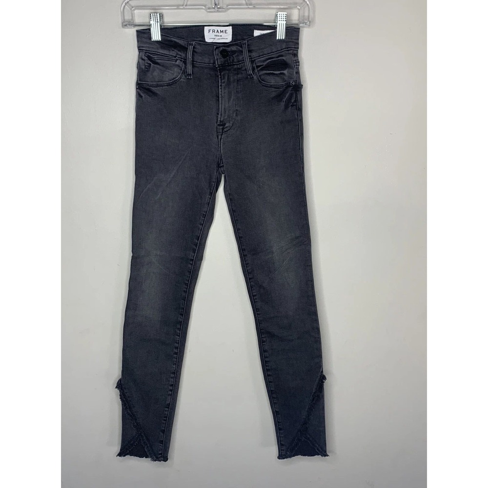 Frame Le High Skinny Jeans Womens 24 Grey Quinby Frayed Hem Grunge Denim Rocker